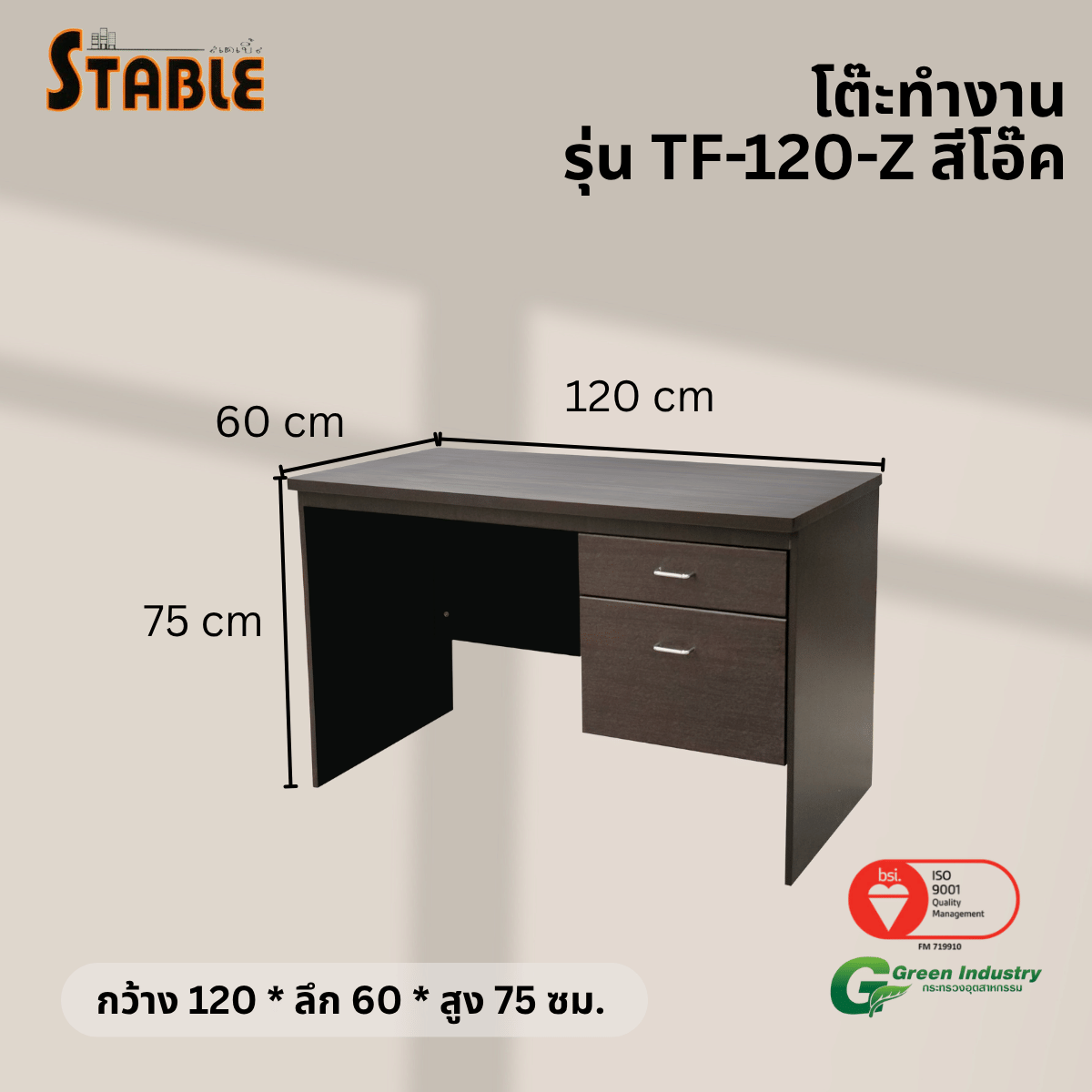 โต๊ะทำงานไม้ STABLE รุ่น TF-120-Z 120 ซม. สีโอ๊ค_2